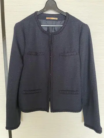 오리히카 네이비 트위드 노카라 자켓