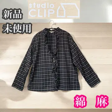 스튜디오 클립 미사용 새상품 면 린넨 프론트 프릴 겉옷 상의