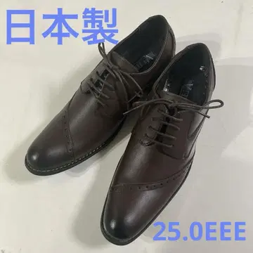 미사용 일본제 VIRILE 다크 브라운 가죽 윙 칩 드레스 신발