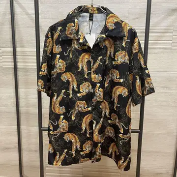 LIANGXILIN 호랑이 무늬 오픈 카라 반팔 셔츠 [ size M ]