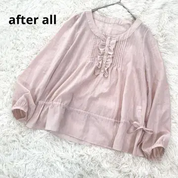 애프터 올 시어 블라우스 프릴 핀턱 리본 부드러운 소매 핑크