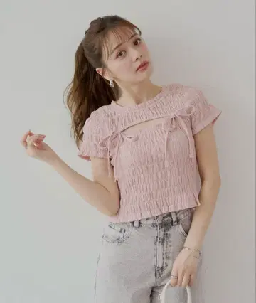 Chico 프론트 리본 볼레로 디자인 T 핑크