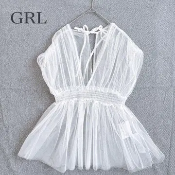 GRL 그레일 튤 탑스 블라우스 레이어드 시어 화이트 새상품