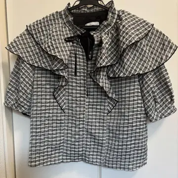 JILLbyJILLSTUART 프릴 체크 블라우스 깅엄 블랙 화이트 리본