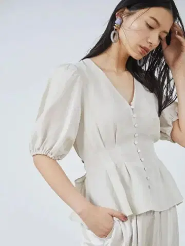 퍼프 슬리브 린넨 블라우스 FRAY I.D 프레이 아이디 베이지 0