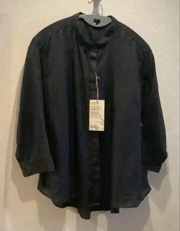 MUJI 린넨 워싱 스탠드 카라 7부 소매 블라우스 M