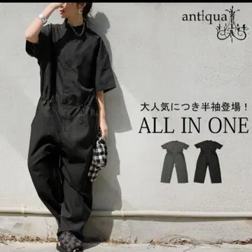 antiqua 반팔 프론트 지퍼 올인원  작업복  점프 수트