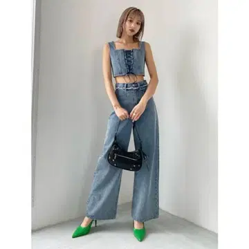 EMODA 데님 청바지 뷔스티에 셋업 2세트