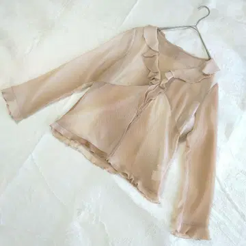Flaneries 시어 탑 가디건 겉옷 프릴 핑크 L