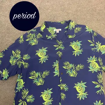 P2092 JOE FRESH 레이온 파인애플 알로하 셔츠 구제 의류