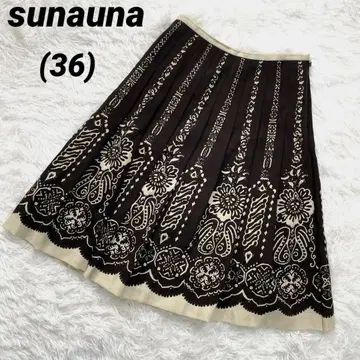 sunauna 수나우나 에스닉풍 플레어 스커트 브라운 베이지 36
