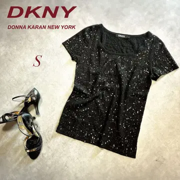 DKNY/반팔 티셔츠 스팽글 블랙 실크&캐시미어