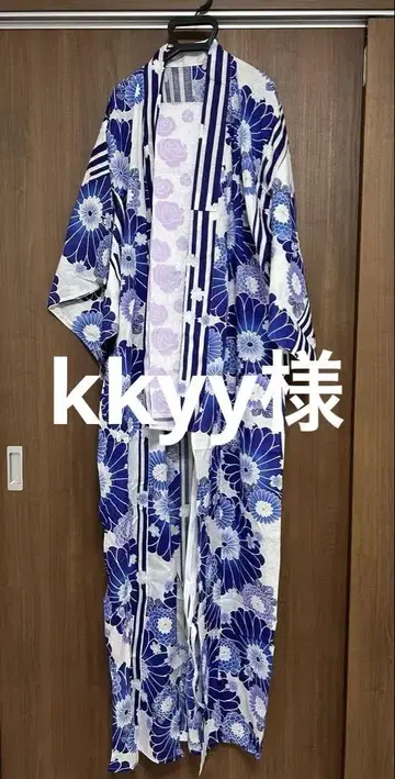 청보라 꽃무늬 유카타 오비 세트