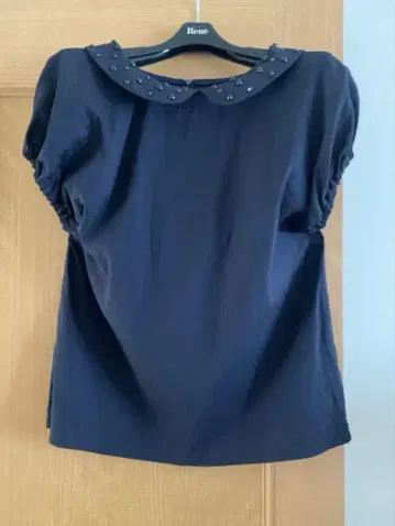 르네 카라 부착 블라우스 36 네이비