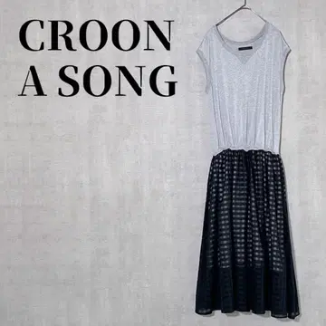 CROON A SONG 이소재 절개 OP 프렌치 소매 비침 깅엄 체크