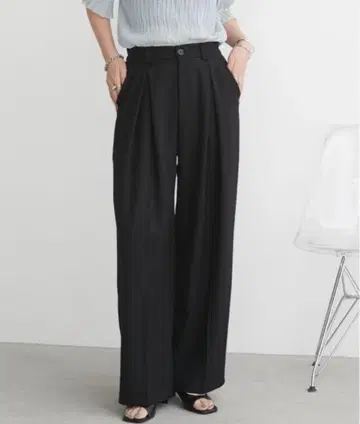 Aunt Marie's 센터 턱 와이드 슬랙스 팬츠 블랙 MT