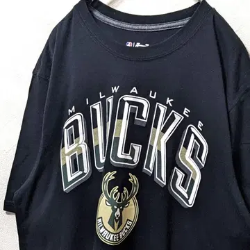 NBA 밀워키 벅스 로고 티셔츠 블랙 검정 L 구제 의류
