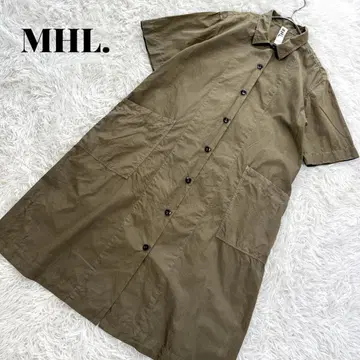 MHL 마가렛호웰 롱 셔츠 원피스 반팔 카키 세탁 가능 S