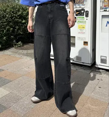 Perushu 빈티지 스타일 플레어 데님 그레이