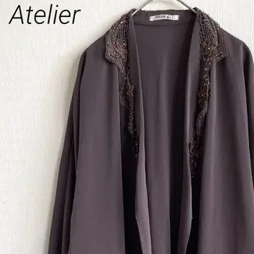 Atelier 롱 셔츠 가디건 꽃무늬 자수 비쥬 포켓 부착