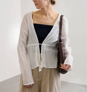 FRAMeWORK COTTON 크레이프 드로스트 가디건 화이트