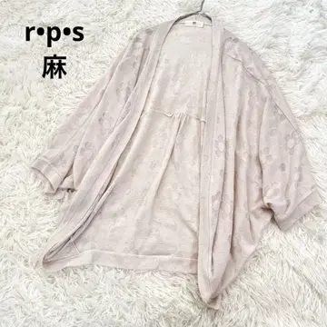 RPS 린넨 가운 린넨 볼레로 시스루 꽃무늬 돌먼 슬리브 베이지