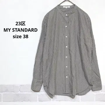 코튼 100% 브라운 밴드 카라 롱 커프스 긴팔 셔츠 H861