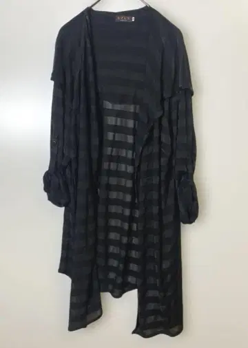 에베스 바이 크리치아 비침 후드 부착 롱 가디건 블랙 3XL 새상품급