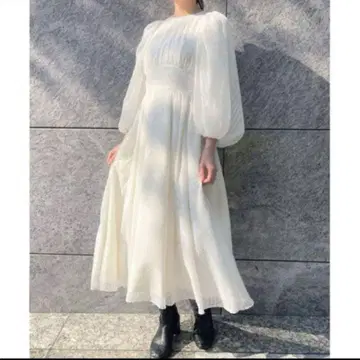 셀포드 콜라보 도비 쉬폰 원피스 화이트 38 이시이 미호