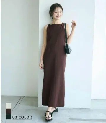 시착만 한 상품, 택 포함, 브라운 슬리브리스 롱 니트 원피스, TALL
