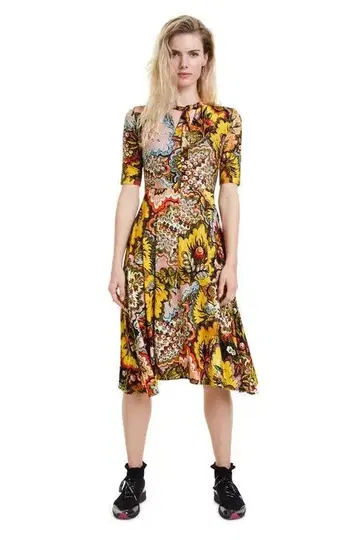 (K07102) 데시구알 desigual 보타이 원피스 꽃무늬 XS