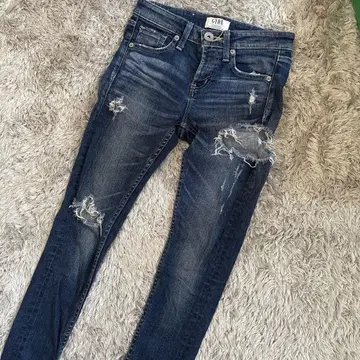 GYDA SIDE RIPPED 스키니 데님 데미지 팬츠 블루