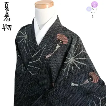 홑옷 코몬 여름 기모노 블랙 풍경