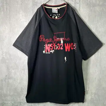 레어 Pepe Jeans 래글런 티셔츠 자수 스터드 블랙 XL