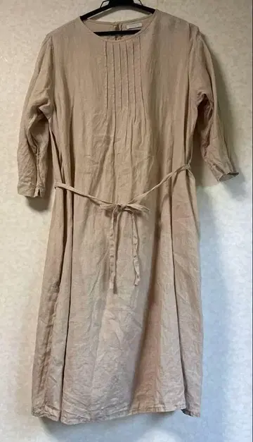 fog linen work 린넨 베이지 7부 소매 롱 원피스
