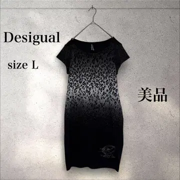 새상품급 데시구알 Desigual 레오파드 니트 원피스 블랙 계열 L