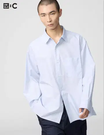 UNIQLO : C 브로드 오버사이즈 셔츠 스트라이프 L 61 BLUE