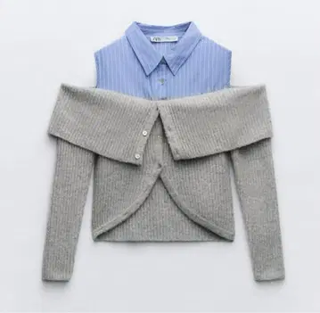 ZARA 대비 컷 아웃 니트 스웨터 블루 그레이