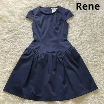 Rene 캡 슬리브 핏&플레어 원피스 A 라인 네이비