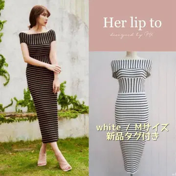 택 포함 새상품 Stripe Ribbed-Knit Midi Dress