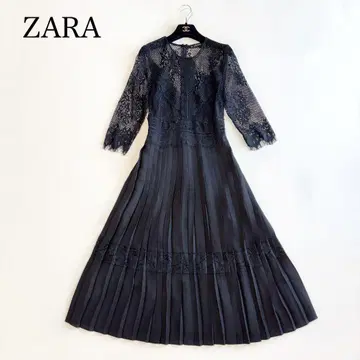 ZARA 자라 레이스 플리츠 원피스 시어 L 사이즈 블랙 봄/여름