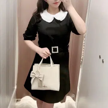 evelyn 에블린 카라 부착 하운드투스 체크 OP