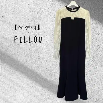 [택 포함] FILLLOU 시어 콤비 긴팔 롱 원피스 드레스 블랙