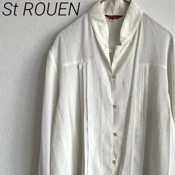 St ROUEN 셔츠 노카라 자수 볼륨 소매 심플 레트로 얇은 소재