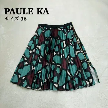 PAULE KA 폴카 올 패턴 플리츠 스커트 미디 길이 사이드 지퍼