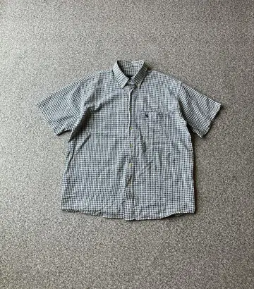 00s archive 시어서커 박스 체크 무늬 반팔 셔츠 y2k
