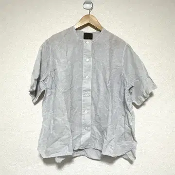 오로네 코튼 반팔 셔츠 노카라 스트라이프