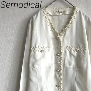 Sernodical 셔츠 노카라 V 넥 펄 버튼 꽃무늬 자수 얇은 소재