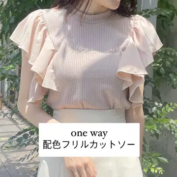one way 배색 프릴 컷 티셔츠 핑크 프리 사이즈