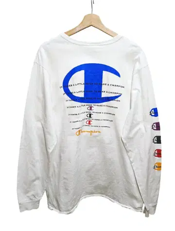 Champion 멀티 컬러 로고 롱 슬리브 티셔츠